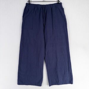 Ouku Pants Womens Sz XXXL Blue Wide Leg Pull On Pockets Woven Casual Lagenlook